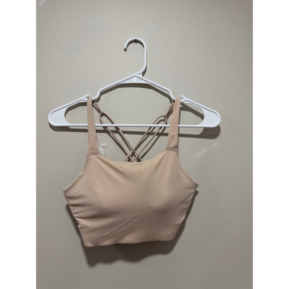 Nike Dri-Fit Sports Bra Beige Activewear Strappy Back Medium Impact Women Small